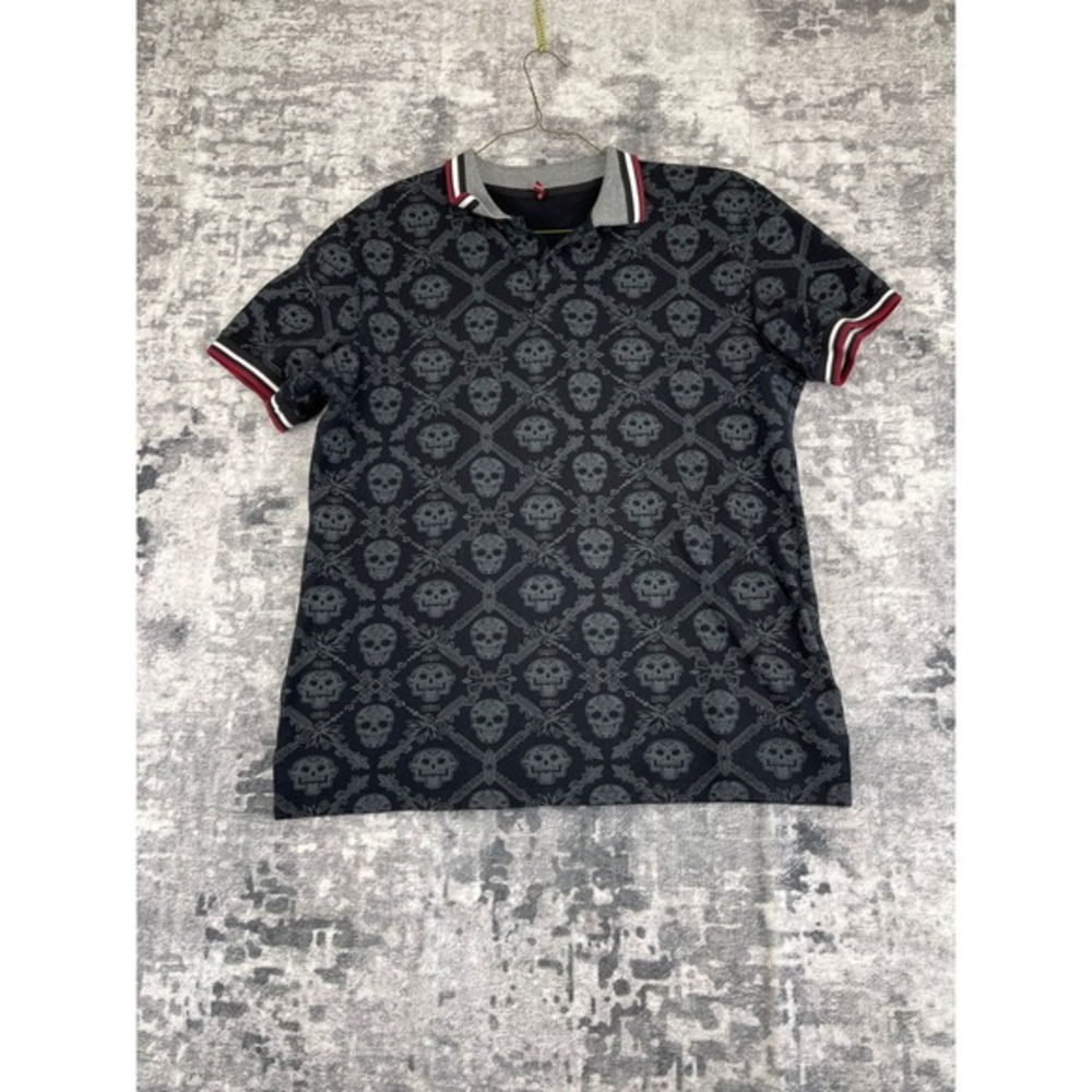 AY GUEY 2XL Sugar Skull Inspired Polo Shirt Gothic  Streetwear Black Red‎